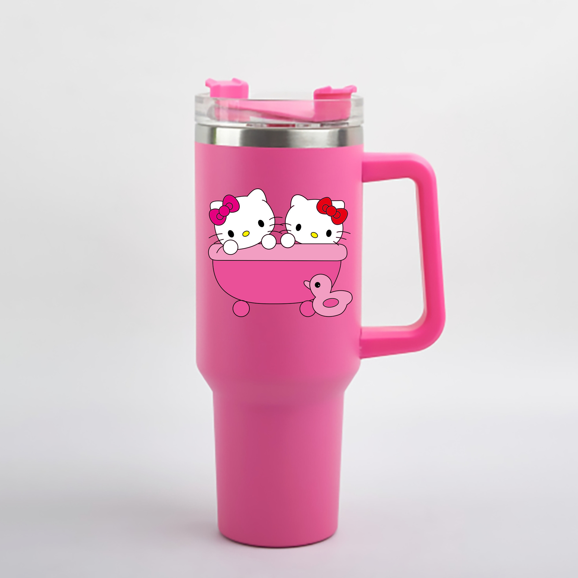 （画像用） Hello Kitty ハローキティ 1200mL車用タンブラー - クリスタルステッカー（プラスチックストロー付き）